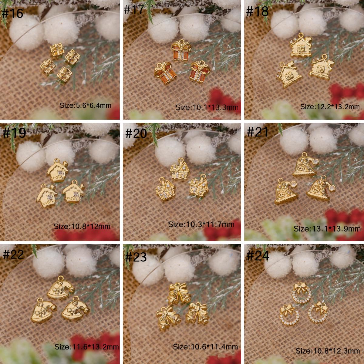 18K Christmas Pendants, Christmas Tree, Bell, Snowman, Glove and Hat Pendants, Gold Christmas Charms, DIY Christmas Jewelry, Christmas Gifts