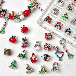 Christmas Alloy Large-Hole String Beads,Christmas Tree,Snowman,Santa Claus Spacer Beads,DIY Necklace Bracelet Jewelry Making,Christmas Gifts