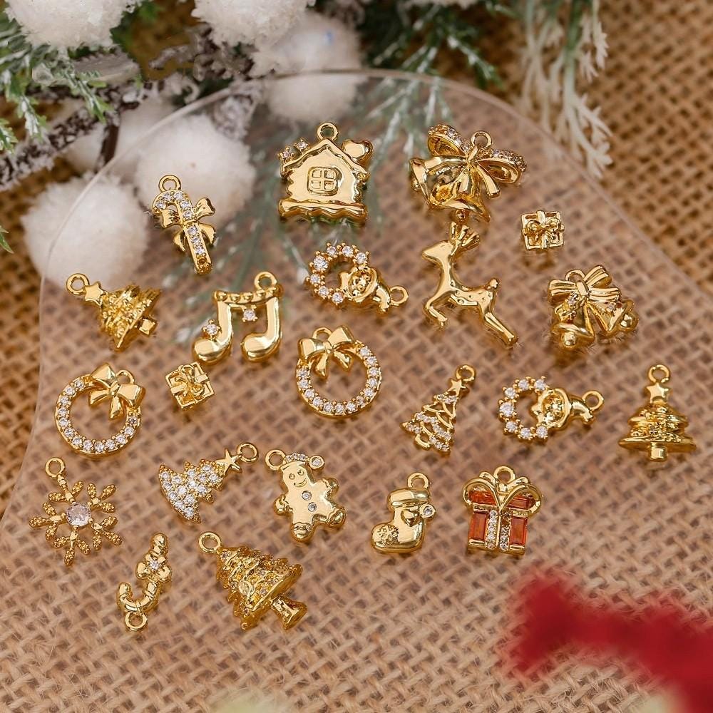 18K Christmas Pendants, Christmas Tree, Bell, Snowman, Glove and Hat Pendants, Gold Christmas Charms, DIY Christmas Jewelry, Christmas Gifts