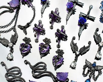 Dark Rose Cross Alloy Pendant, Gothic Jewelry Making Material, DIY Punk Bracelet Pendants