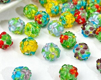 Handmade Glaze Flower Beads, Colorful Floral Ball Beads, DIY Jewelry