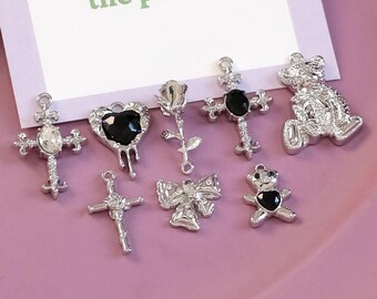 Y2K Alloy Pendants, Rose Cross Heart, DIY Jewelry Accessories