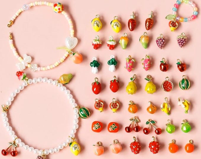 3D Fruit Alloy Pendants, Strawberry Cherry Charms, DIY Fruit Jewelry, Bracelet & Necklace Making Beads