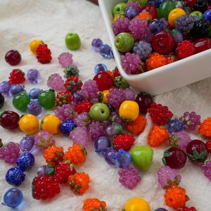 Fruit Lampwork Glass Beads, Berry Blueberry Strawberry Apple Bead, DIY Jewelry Bead. Handmade Gifts