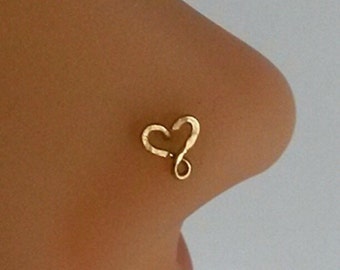Heart Nose Stud Nose Ring Tragus Cartiliage Helix Infinity 14K Yellow Gold Filled