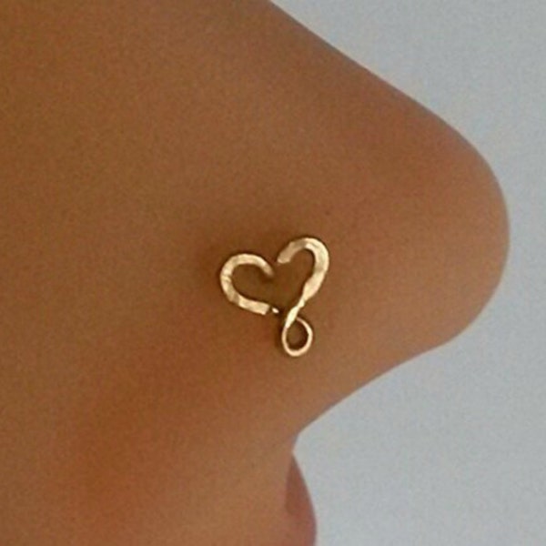 Heart Nose Stud Nose Ring Tragus Cartiliage Helix Infinity 14K Yellow Gold Filled