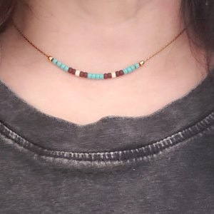 Small  Gold Boho Minimalist Layering Necklace with Turquoise Color Beads