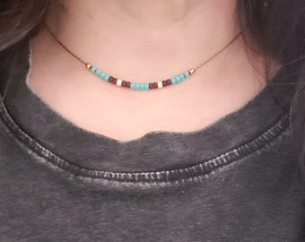 Small  Gold Boho Minimalist Layering Necklace with Turquoise Color Beads