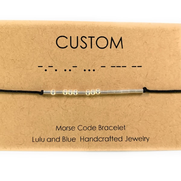 Morse Code Bracelet Sterling Silver Custom Choose Name Word or Saying Adjustable Cord Choice of Colors