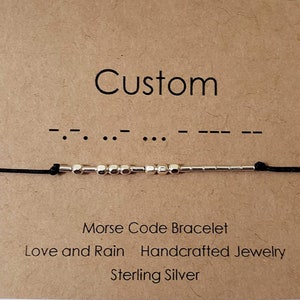 Morse Code Bracelet Sterling Silver or 14k Gold filled Customized Choose Name Word or Saying Adjustable Cord Choice of Colors