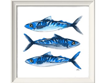 Framed mackerel art print // fishing gifts // gifts for him under 20 // gift for husband // fathers day gifts in the uk // gift for dad