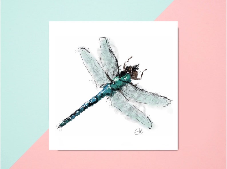 Dragonfly card // dragonfly birthday card // dragonfly gifts uk only // dragonfly art print // fathers day card uk // birthday card for mum image 1