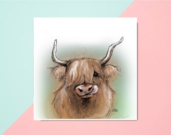 Highland cow card // highland cow birthday card // cow card // highland cow gifts // fathers day cards uk // birthday card for husband