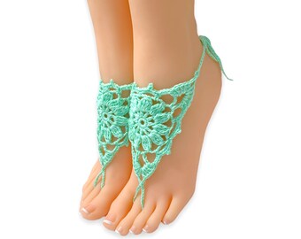 Crochet Floral Wedding Barefoot Sandals. Mint or 28 colors. Foot Jewelry. Beach Wedding Anklets. Boho Chic. Bridesmaid's gift. Set of 2 pcs.