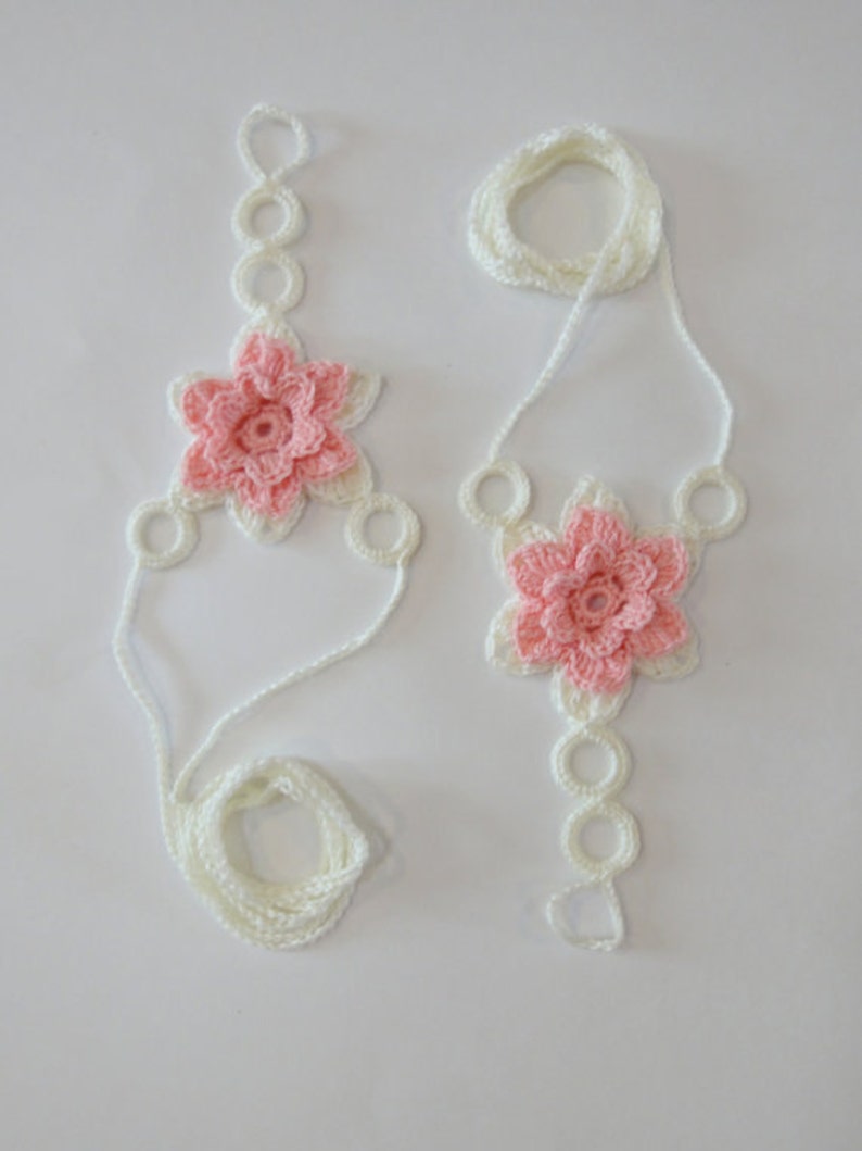 Beach Wedding Shoes Beachwear Crochet Foot Jewelry Ivory and Peach or 28 colors Flower Barefoot Sandals Set of 2 pcs. Boho Anklet