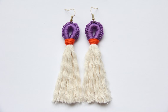 Gift for Her Dangle Earrings Clemson Fringe Earrings Genuine Leather Earrings Clemson Tigers Earrings Orange and Purple
