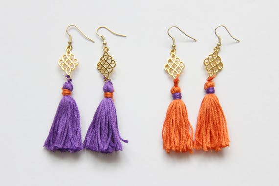Gift for Her Dangle Earrings Clemson Fringe Earrings Genuine Leather Earrings Clemson Tigers Earrings Orange and Purple