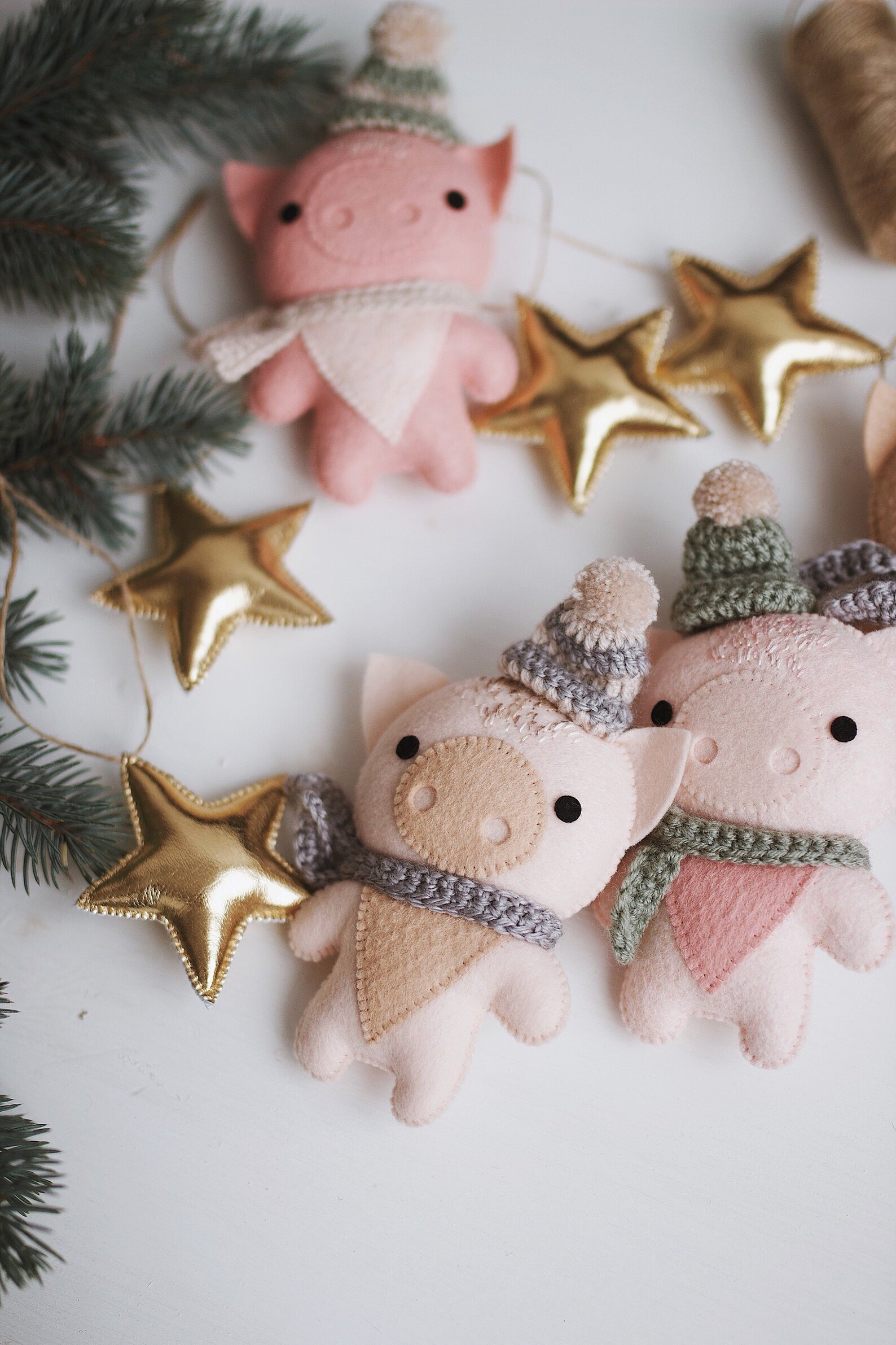 Pig Ornament Set Pig Ornament Felt Christmas Toy Felt Toy Pig Etsy