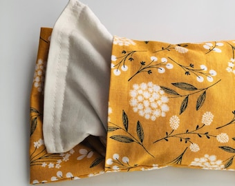 Mustard Floral Microwave Heating Pad with Washable Cover. Rice and Flaxseed heating pack. Floral Cotton Removable Cover. Choose your size!