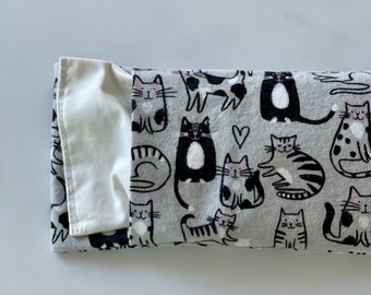 Flannel Gray Cats Microwave Heating Pad with Washable Cover. Rice & Flaxseed heat pack. Cute Cats Removable Cover. Choose your size. Gift