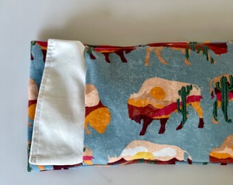 Desert Buffalo Flannel Heat Pack. Microwave Heating Pad with Washable Cover. Rice Flaxseed heatpack. Removable Cover. Cactus Sunset Heat Pad