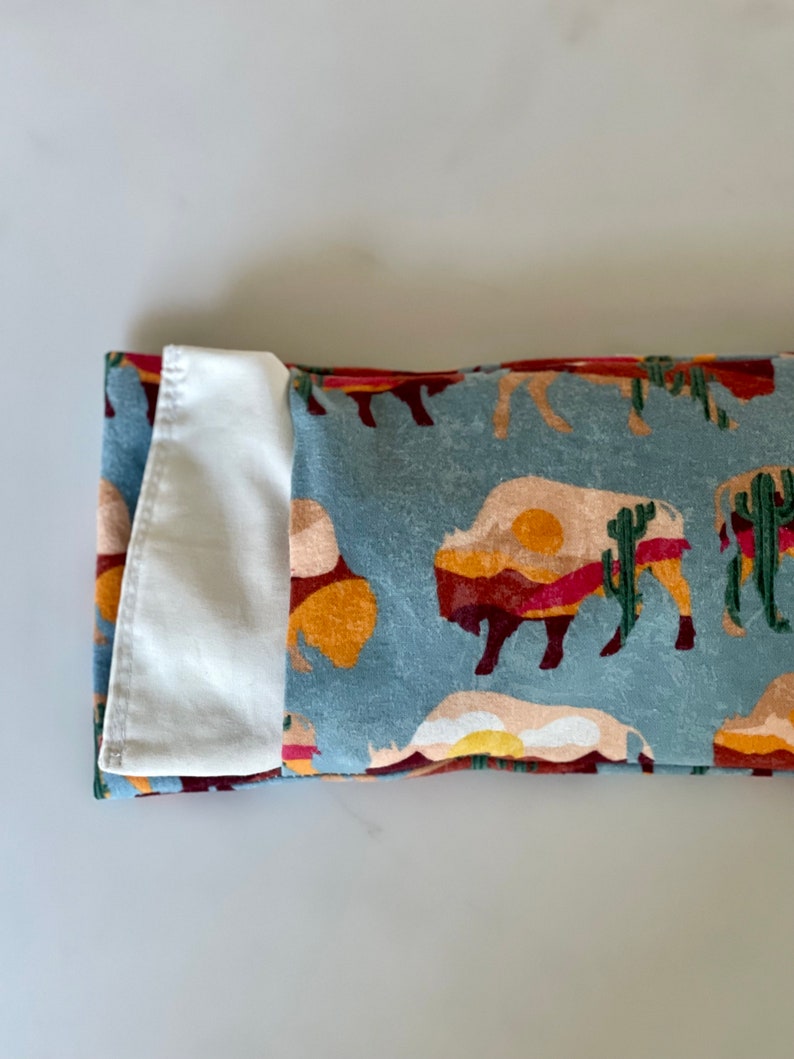 Desert Buffalo Flannel Heat Pack. Microwave Heating Pad with Washable Cover. Rice Flaxseed heatpack. Removable Cover. Cactus Sunset Heat Pad image 1