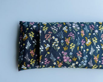 Navy Floral Microwave Heating Pad with Washable Cover. Rice/Flaxseed heating pack. Spring Floral Cotton Removable Cover. Choose your Size!