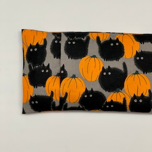 Pumpkin and Black Cats Microwave Heating Pad with Washable Cover. Rice & Flaxseed heating pack. Halloween Cotton Removable Cover.Choose Size