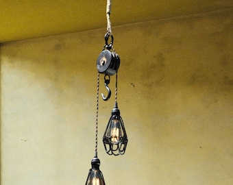 Metal Pulley Pendant Light: Rustic Farmhouse Kitchen Lighting