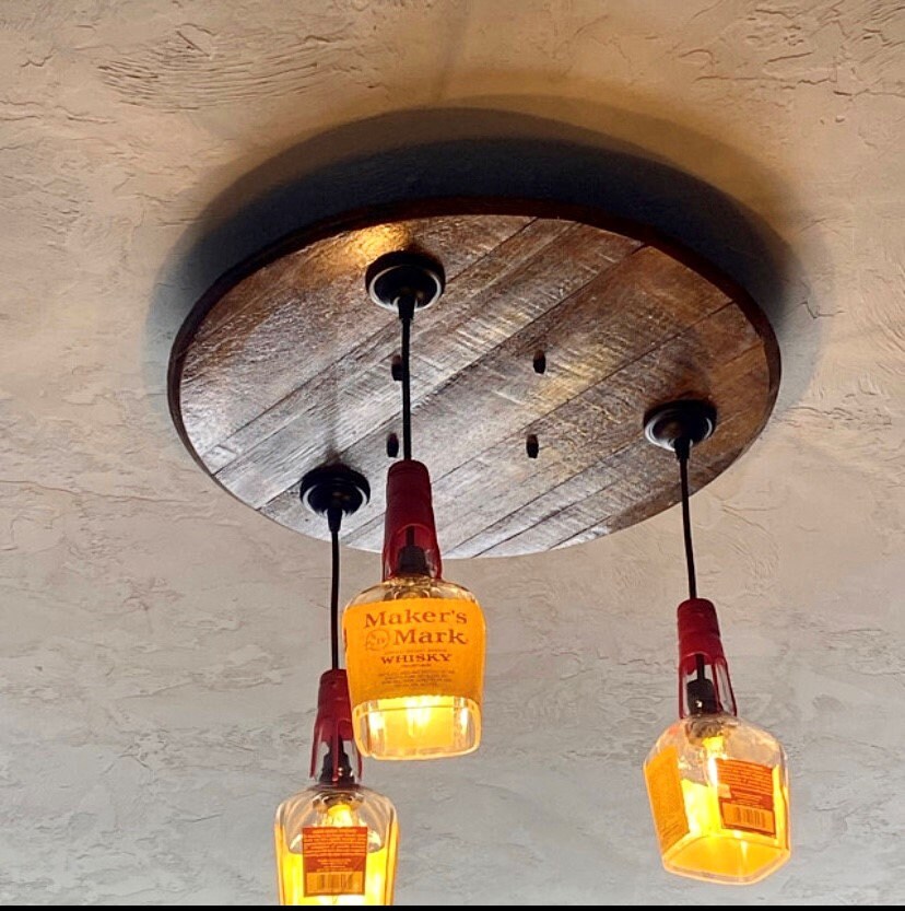 Bourbon Barrel Lid ceiling lighting Bar Chandelier Man cave Etsy