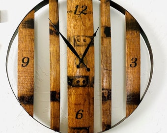 Bourbon Barrel Wall Clock: 24" Rustic Bar Room Decor
