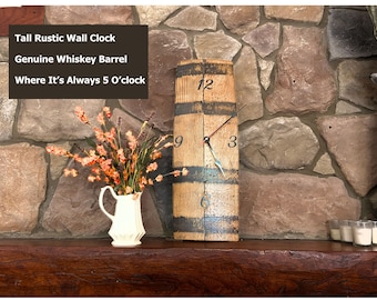 Repurposed Whiskey Barrel Wall Clock: Rustic Handcrafted Bourbon Decor