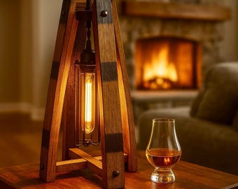 Whiskey Barrel Stave Table Lamp: Handcrafted Bourbon Barrel Light