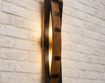 Bourbon Barrel Stave Sconce: Rustic Bar Room Wall Lighting