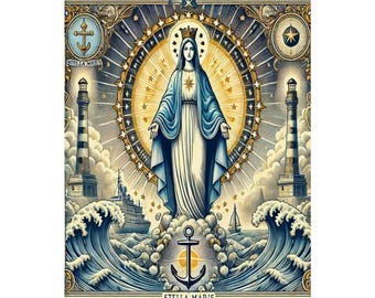 Plakat Stella Maris, Gwiazda Morza, Plakat Maryjny, Wydruk Sztuki Ściennej, Matowy Wystrój Katolicki Dziewicy Maryi, Dewocjonalna Chrześcijańska Dekoracja Domu