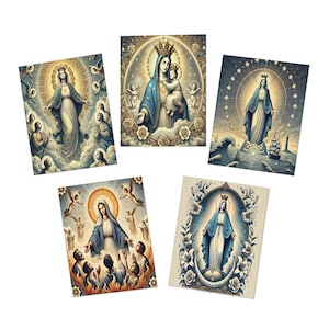 5er-Packung Muttergottes Karten, Grußkarten, Marienbilder, Jungfrau Maria, katholische Geschenke, Hinweiskarten