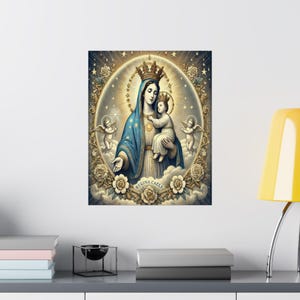 Regina Caeli Poster, Queen of Heaven, Catholic Art Print, Marian Wall Decor, Vertical Art, Catholic Home Decor, Traditional Virgin Mary