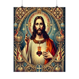 Sacred Heart of Jesus Poster,  Matte Vertical Poster, Christ Sacred Heart Poster, Religious Wall Art, Christian Home Decor, Jesus Wall Print