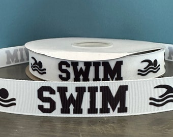 swim and swimmer ribbon, 7/8" grosgrain ribbon, gift for swimmer, swimming team ribbon, swim coach DIY gift