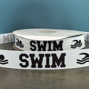 swim and swimmer ribbon, 7/8&quot; grosgrain ribbon, gift for swimmer, swimming team ribbon, swim coach DIY gift