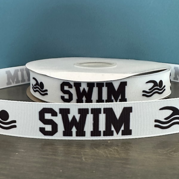 swim and swimmer ribbon, 7/8" grosgrain ribbon, gift for swimmer, swimming team ribbon, swim coach DIY gift