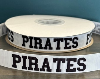 pirates ribbon, 7/8” grosgrain ribbon, school mascot ribbon, pirates school ribbon