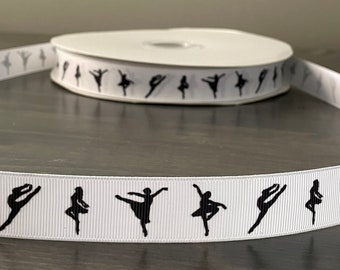 Cinta de bailarina, cinta de grosgrain de 7/8", cinta de baile en blanco y negro, ideal para hacer moños