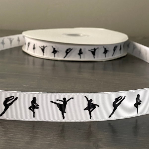 dancer ribbon, 7/8" grosgrain ribbon, black and white dance ribbon great for bow making