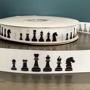chess ribbon, 7/8&quot; grosgrain ribbon, chess pieces ribbon