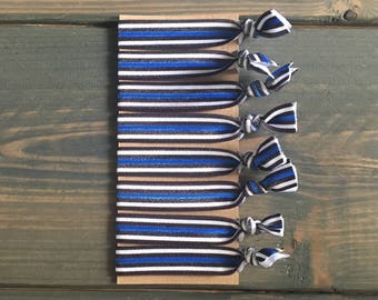 thin blue line hair ties, police gift, creaseless hair ties