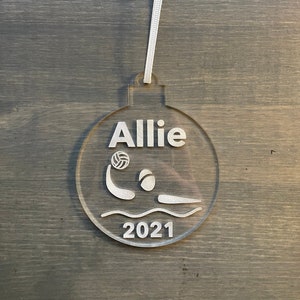 water polo ornament, engraved acrylic water polo ornament personalized with name, gift for water polo player, water polo coach gift