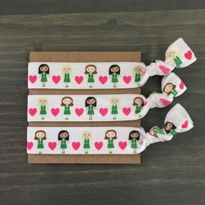 junior hair ties, bridging gift, camp swaps, creaseless hair ties, pony tail holders, elastic hair tie bracelet
