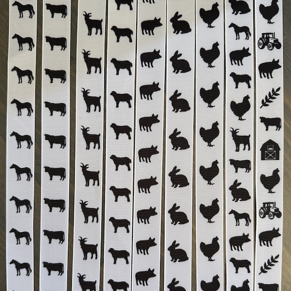 farm animal ribbon, 7/8" ribbon for bows, farm animal ribbon for diy crafters, lei makers, and mum makers