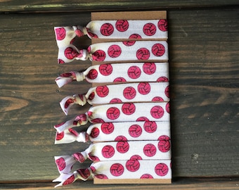 élastiques à cheveux de volleyball, cadeau d’équipe de volleyball, entraîneur de volleyball, bracelets d’attache de cheveux sans plis de volleyball rose, ensemble de 8 supports de queue de cheval